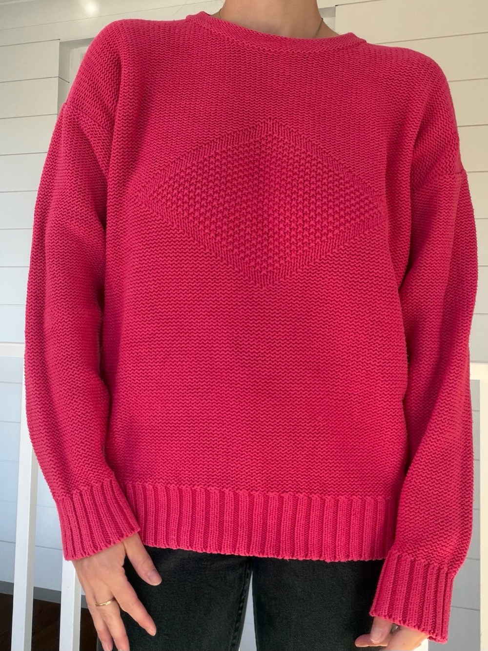 Vintage 90s Gap Chunky 100% Cotton Knit Crewneck Sweater - Hot Pink - Medium